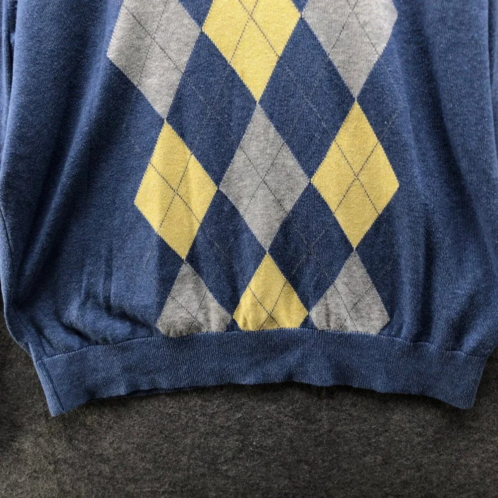 Banana Republic Argyle V-Neck Sweater Mens L Blue Yellow Gray Grandpacore Retro
